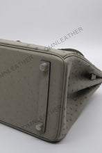 Load image into Gallery viewer, London 30 Birkin Style Ostrich Leather Grey Color Silver Hardware
