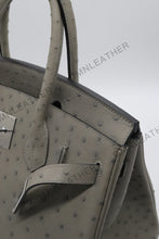Load image into Gallery viewer, London 30 Birkin Style Ostrich Leather Grey Color Silver Hardware
