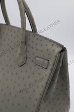 Load image into Gallery viewer, London 30 Birkin Style Ostrich Leather Grey Color Silver Hardware
