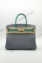 Load image into Gallery viewer, London 30 Birkin Style Ostrich Leather Grey Green Mix Color Gold Hardware
