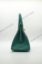 Load image into Gallery viewer, London 30 Birkin Style Ostrich Leather Grey Green Mix Color Gold Hardware
