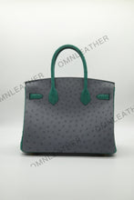 Load image into Gallery viewer, London 30 Birkin Style Ostrich Leather Grey Green Mix Color Gold Hardware
