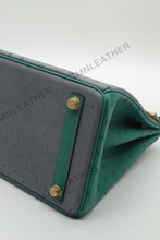 Load image into Gallery viewer, London 30 Birkin Style Ostrich Leather Grey Green Mix Color Gold Hardware
