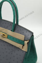 Load image into Gallery viewer, London 30 Birkin Style Ostrich Leather Grey Green Mix Color Gold Hardware
