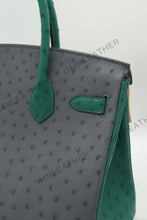 Load image into Gallery viewer, London 30 Birkin Style Ostrich Leather Grey Green Mix Color Gold Hardware
