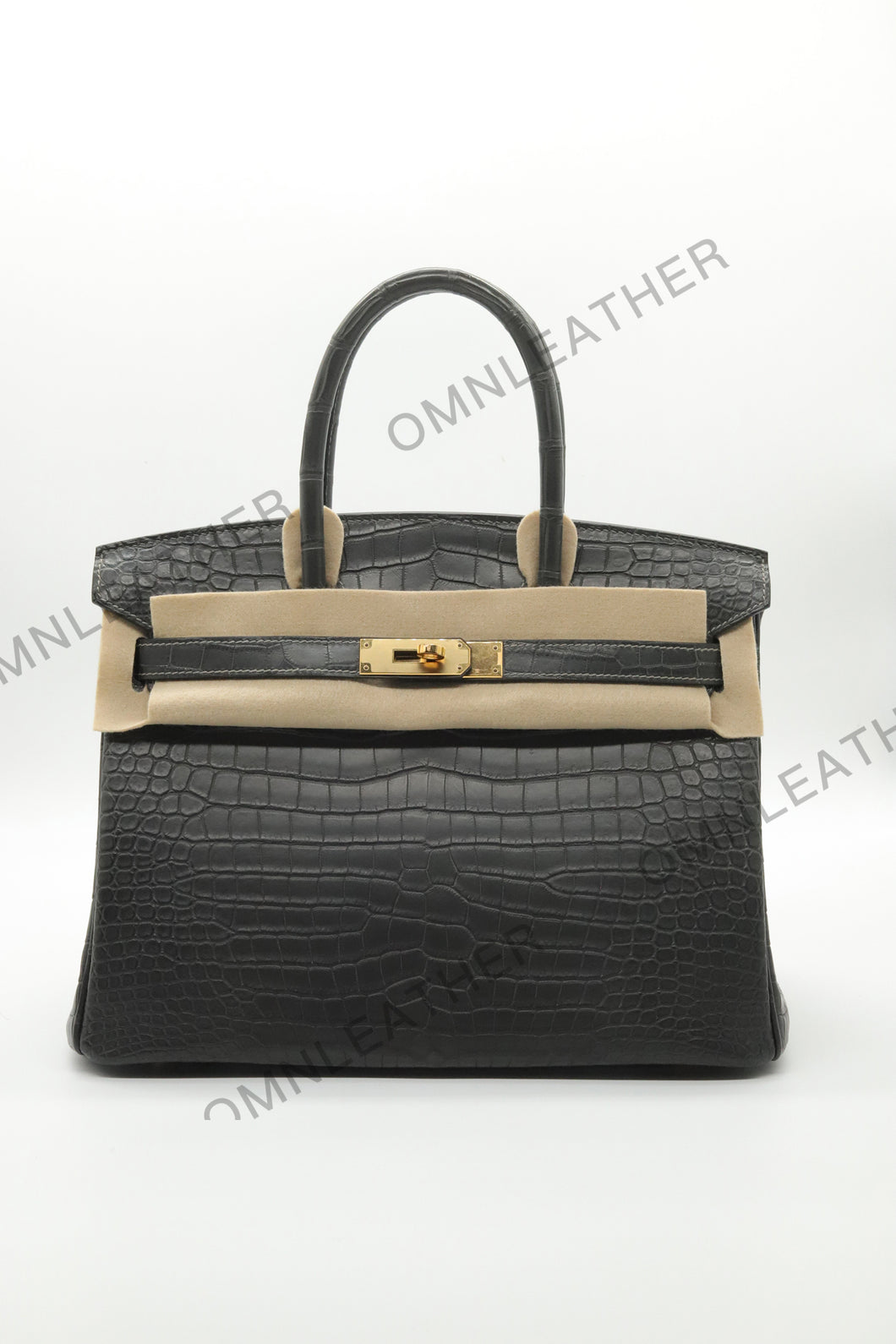 London 30 Birkin Style HCP Saltwater Croc Leather Opaque Graphite Color Gold Hardware