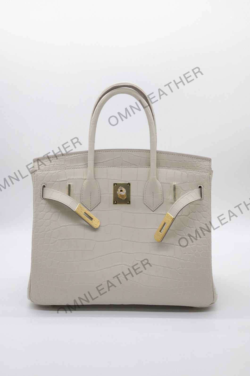 London 30 Birkin Style Saltwater Croc Leather Opaque Beton Color Gold Hardware