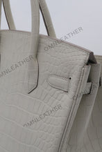 Load image into Gallery viewer, London 30 Birkin Style Saltwater Croc Leather Opaque Beton Color Gold Hardware
