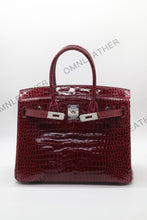 Load image into Gallery viewer, London 30 Birkin Style HCP Saltwater Croc Leather Glossy Burgundy Color Silver Hardware
