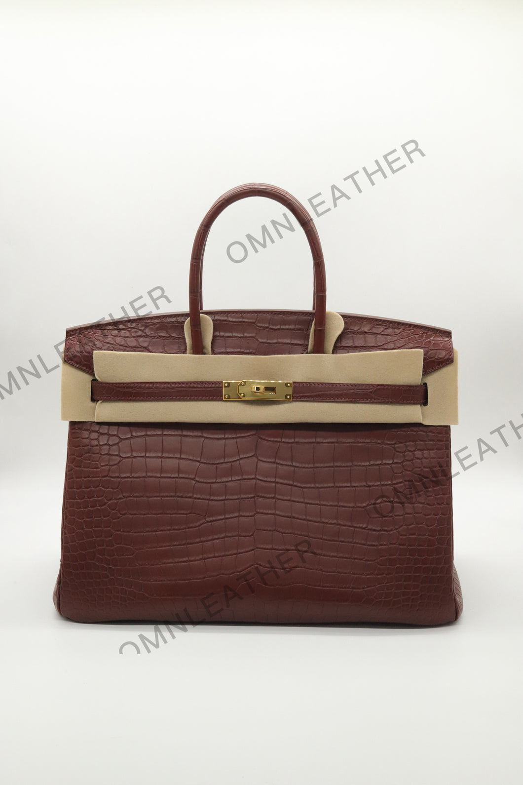 London 35 Birkin Style HCP Saltwater Croc Leather Opaque Burgundy Color Gold Hardware