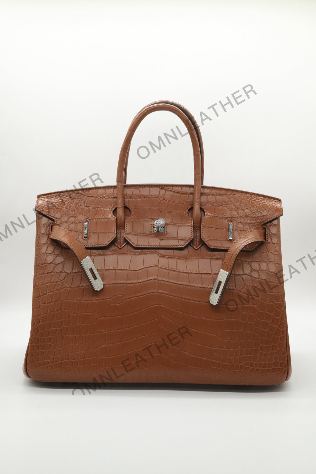 London 35 Birkin Style Saltwater Croc Leather Opaque Brown Color Silver Hardware
