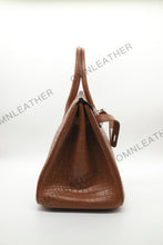Load image into Gallery viewer, London 35 Birkin Style Saltwater Croc Leather Opaque Brown Color Silver Hardware
