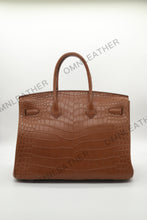 Load image into Gallery viewer, London 35 Birkin Style Saltwater Croc Leather Opaque Brown Color Silver Hardware
