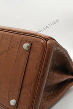Load image into Gallery viewer, London 35 Birkin Style Saltwater Croc Leather Opaque Brown Color Silver Hardware
