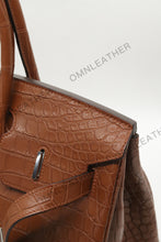 Load image into Gallery viewer, London 35 Birkin Style Saltwater Croc Leather Opaque Brown Color Silver Hardware
