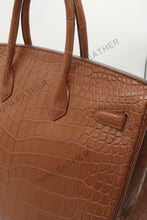 Load image into Gallery viewer, London 35 Birkin Style Saltwater Croc Leather Opaque Brown Color Silver Hardware
