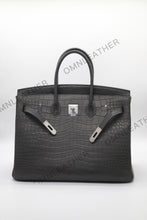 Load image into Gallery viewer, London 35 Birkin Style HCP Saltwater Croc Leather Opaque Graphite Grey Color Silver Hardware

