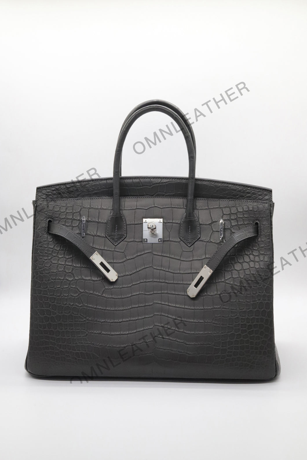 London 35 Birkin Style HCP Saltwater Croc Leather Opaque Graphite Grey Color Silver Hardware