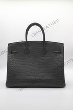 Load image into Gallery viewer, London 35 Birkin Style HCP Saltwater Croc Leather Opaque Graphite Grey Color Silver Hardware
