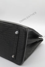 Load image into Gallery viewer, London 35 Birkin Style HCP Saltwater Croc Leather Opaque Graphite Grey Color Silver Hardware

