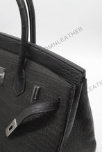 Load image into Gallery viewer, London 35 Birkin Style HCP Saltwater Croc Leather Opaque Graphite Grey Color Silver Hardware

