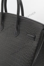 Load image into Gallery viewer, London 35 Birkin Style HCP Saltwater Croc Leather Opaque Graphite Grey Color Silver Hardware
