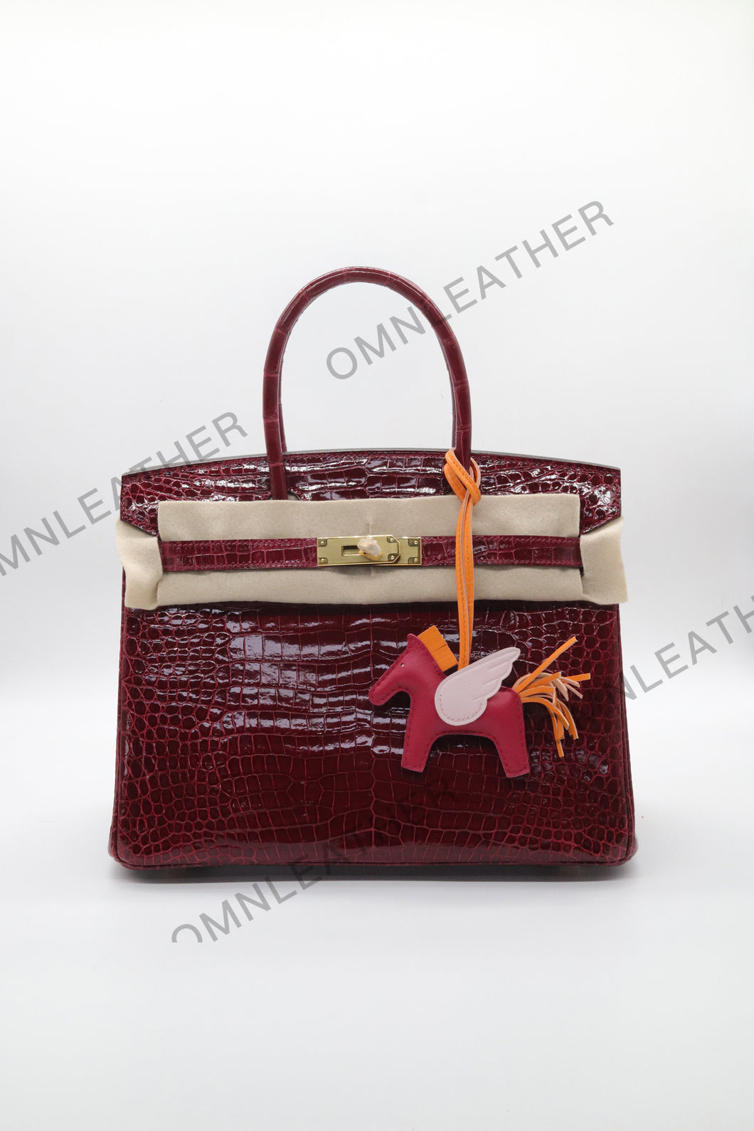 London 30 Birkin Style HCP Saltwater Croc Leather Glossy Burgundy Color Gold Hardware