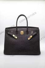 Load image into Gallery viewer, London 35 Birkin Style HCP Saltwater Croc Leather Opaque Ebony Color Gold Hardware
