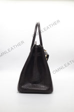 Load image into Gallery viewer, London 35 Birkin Style HCP Saltwater Croc Leather Opaque Ebony Color Gold Hardware
