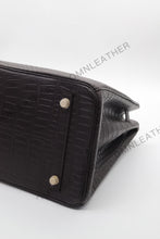 Load image into Gallery viewer, London 35 Birkin Style HCP Saltwater Croc Leather Opaque Ebony Color Gold Hardware
