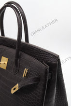 Load image into Gallery viewer, London 35 Birkin Style HCP Saltwater Croc Leather Opaque Ebony Color Gold Hardware
