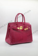 Load image into Gallery viewer, London 30 Birkin Style HCP Saltwater Croc Leather Glossy Red Color Gold Hardware
